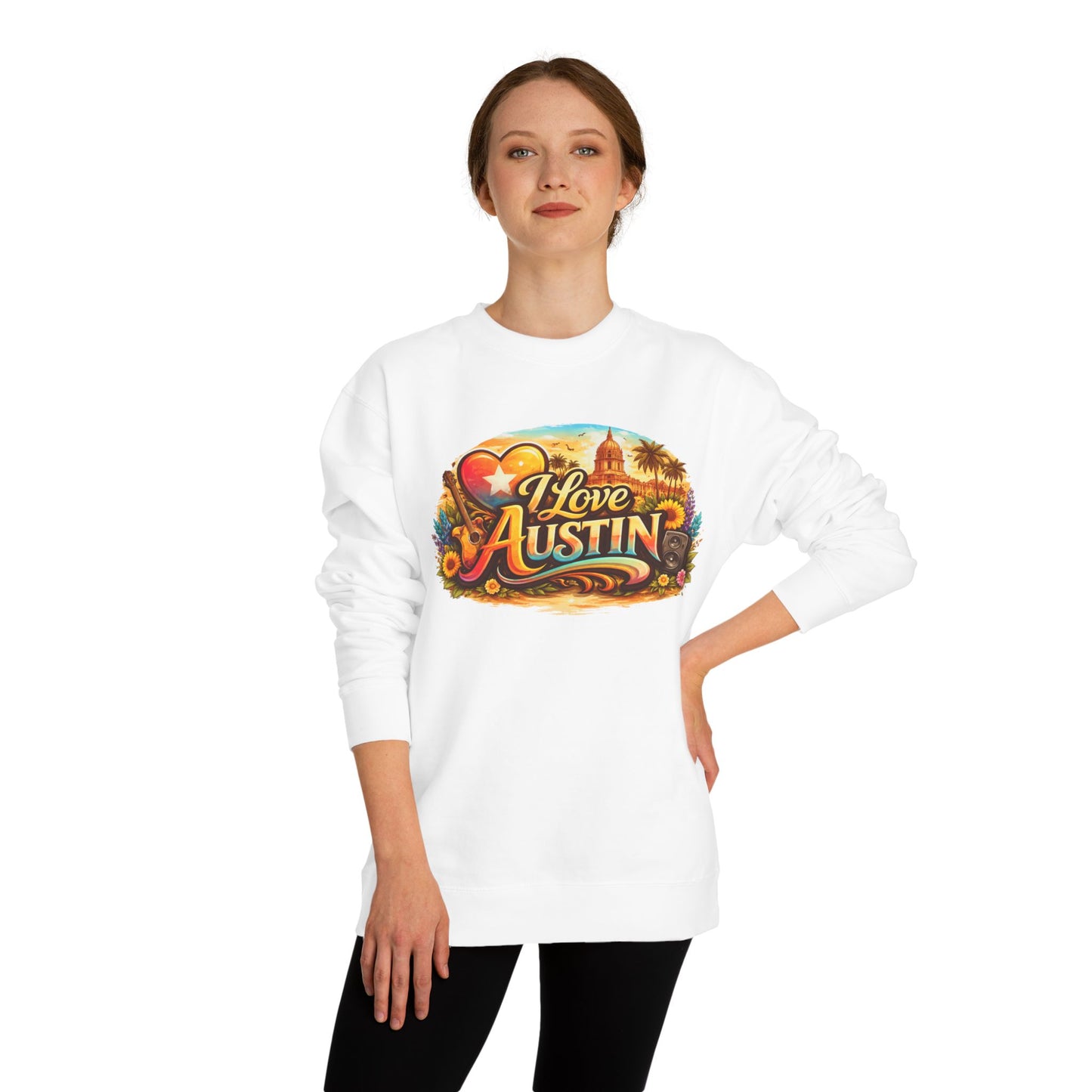 I Love Austin Crewneck Sweatshirt – Retro Texas Cityscape Pullover