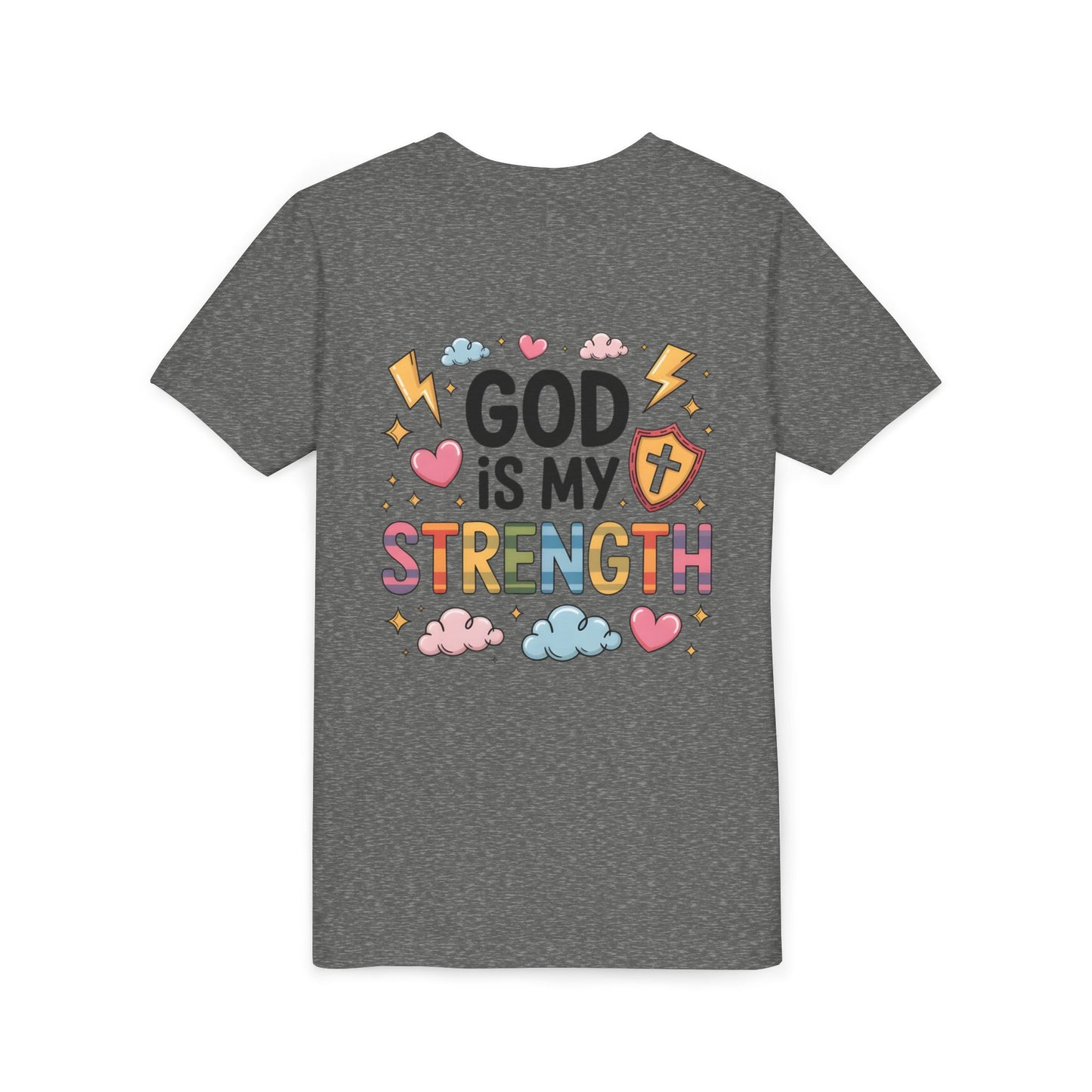 God Is My Strength Youth Tee — Cute Faith-Based Kids T-Shirt