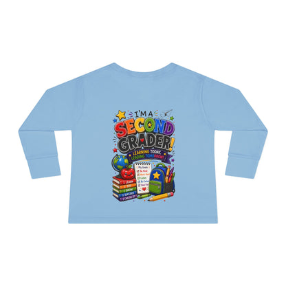 Toddler Long Sleeve Tee — "I'm a Second Grader!" Back-to-School Graphic Shirt