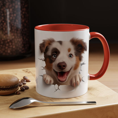Australian Shepherd Peeking Coffee Mug — Cute Puppy Accent Mug (11/15oz)