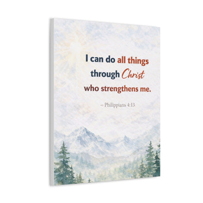 Philippians 4:13 Mountain Canvas – "I Can Do All Things Through Christ" Inspirational Wall Art