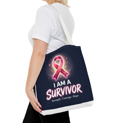 Survivor Ribbon Tote Bag — "I Am A Survivor" Breast Cancer Awareness Tote