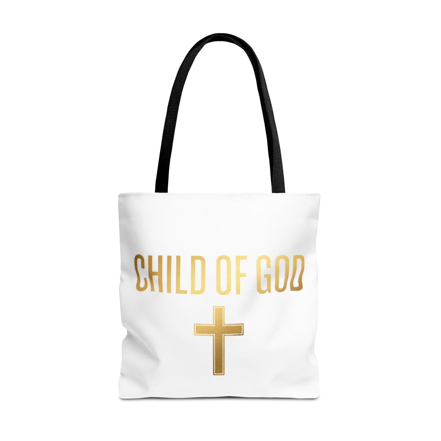 Child of God Tote Bag — Gold Cross Religious Canvas Tote