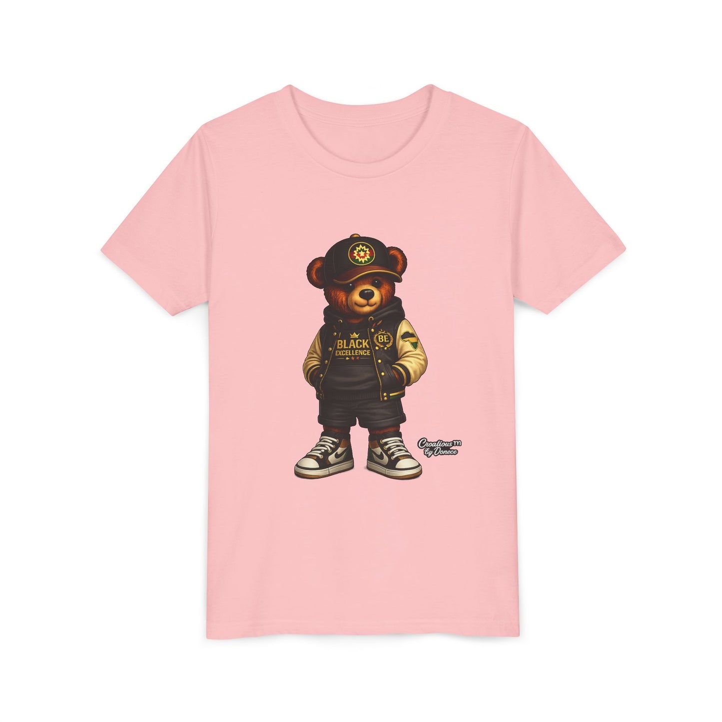 Youth Tee — Streetwear Teddy Bear Graphic (Black Varsity)