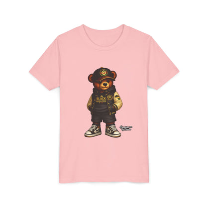 Youth Tee — Streetwear Teddy Bear Graphic (Black Varsity)