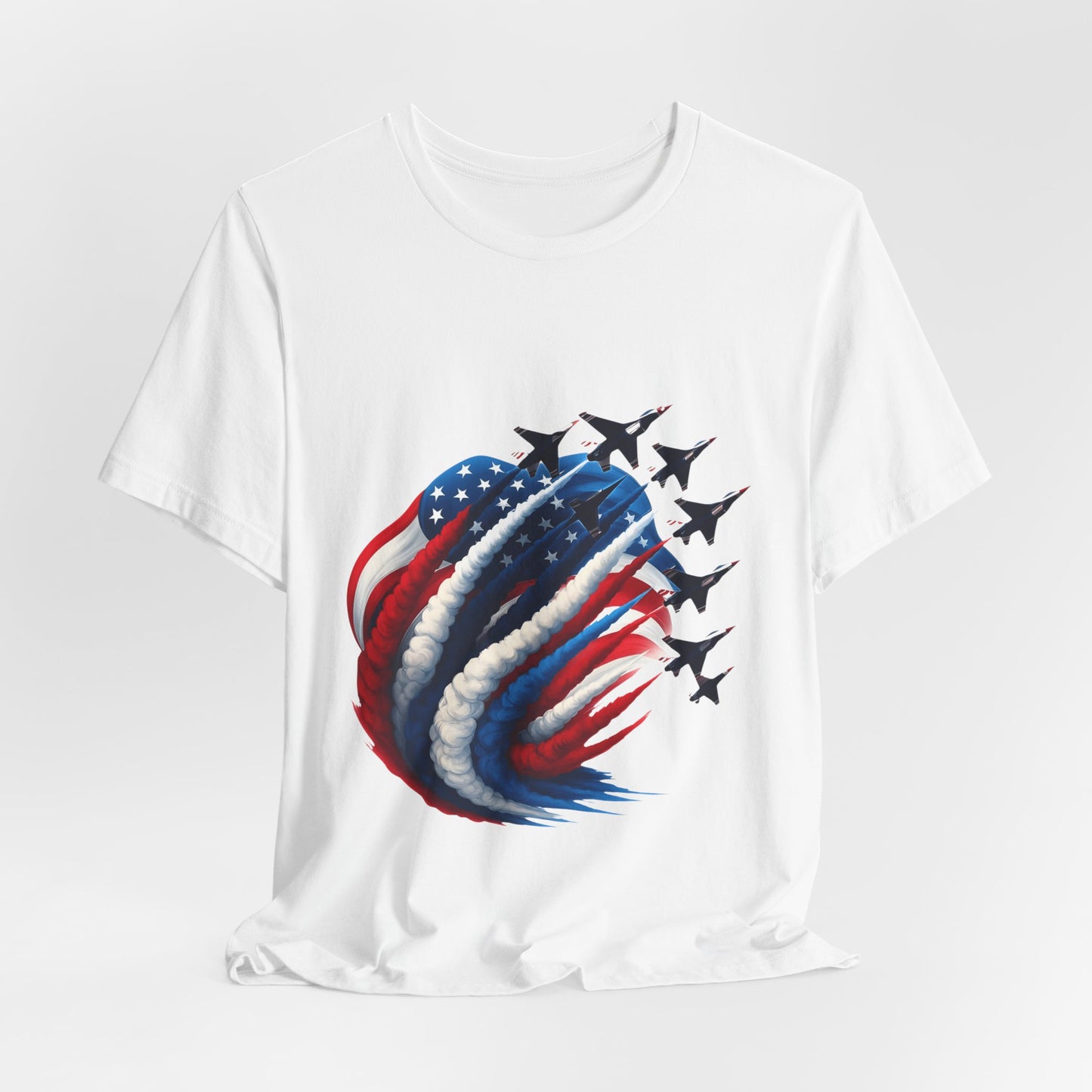 Patriotic Jet Flyover T-Shirt — American Flag Smoke Trail Tee