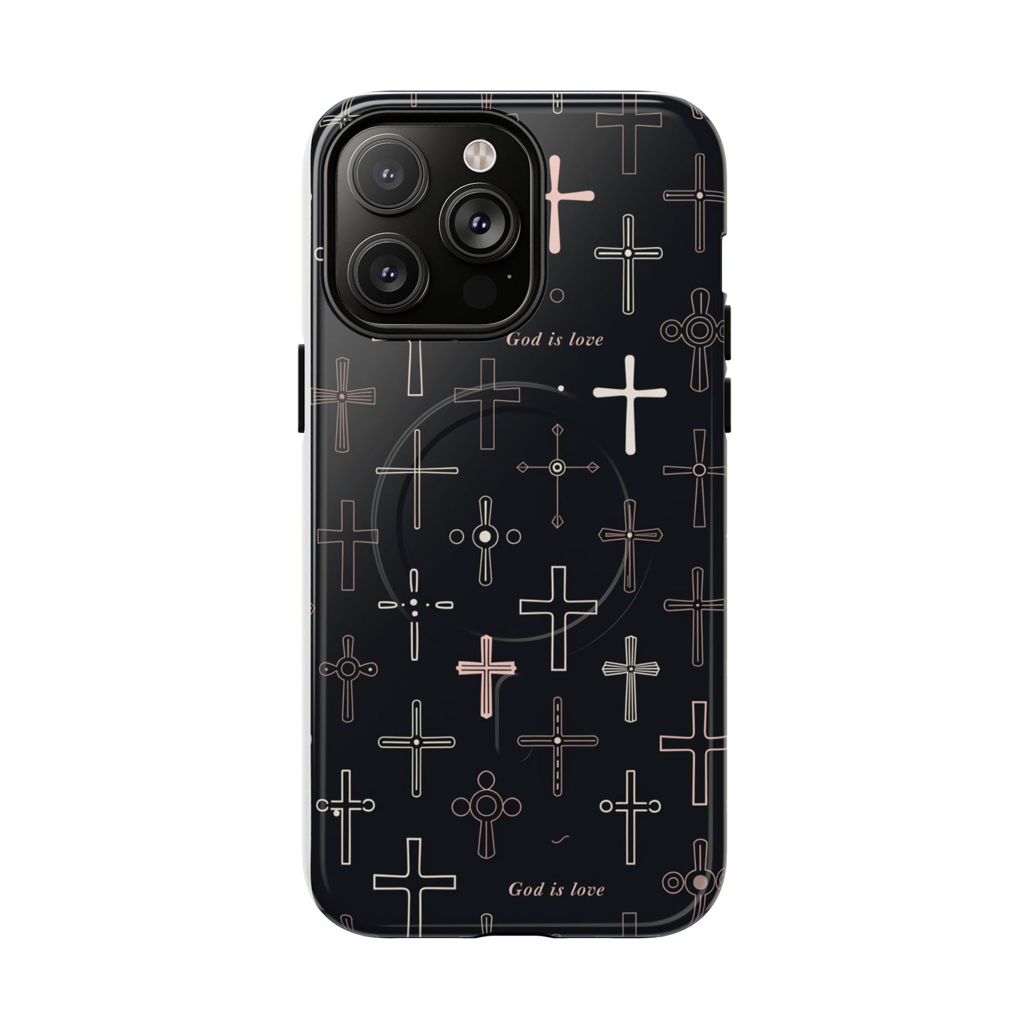 Magnetic Phone Case — Black Cross Pattern with "God is love"