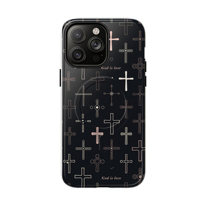 Magnetic Phone Case — Black Cross Pattern with "God is love"