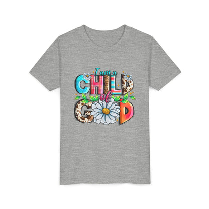 Youth Tee — "I Am a Child of God" Floral Christian Graphic