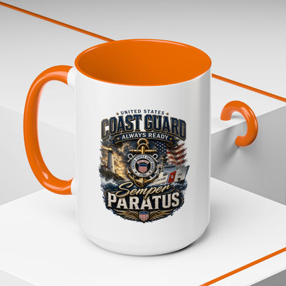 Coast Guard Semper Paratus Accent Coffee Mug – Patriotic Military Gift (11/15oz)