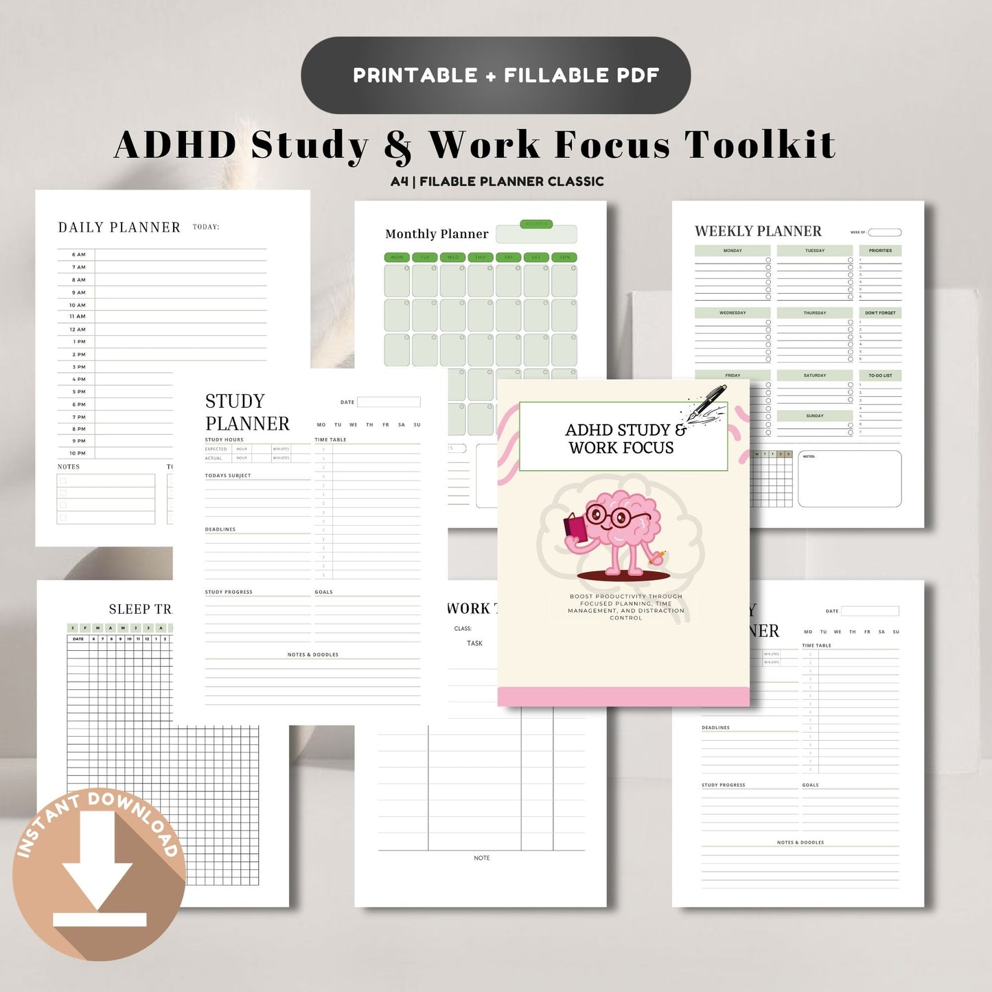 ADHD Study & Work Focus Toolkit | Productivity System for Students & Professionals | Focus Planner & Task Management