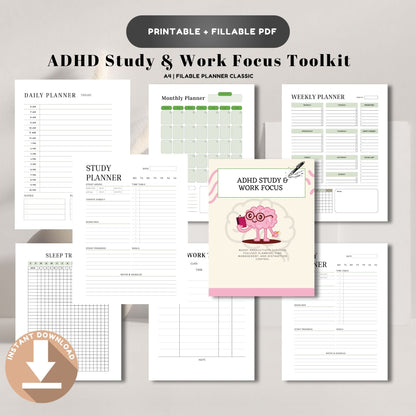 ADHD Study & Work Focus Toolkit | Productivity System for Students & Professionals | Focus Planner & Task Management