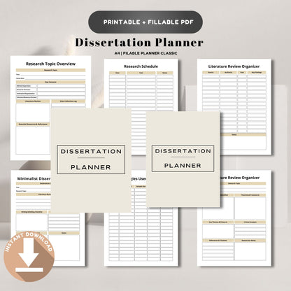 Dissertation Planner | Thesis & Research Planner | PhD Writing Planner | Academic Project Organizer PDF
