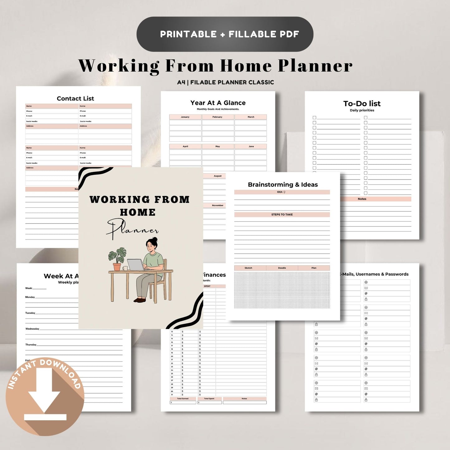 Work From Home Planner | Remote Work Productivity System | Daily Task & Focus Planner | Home Office Organizer PDF