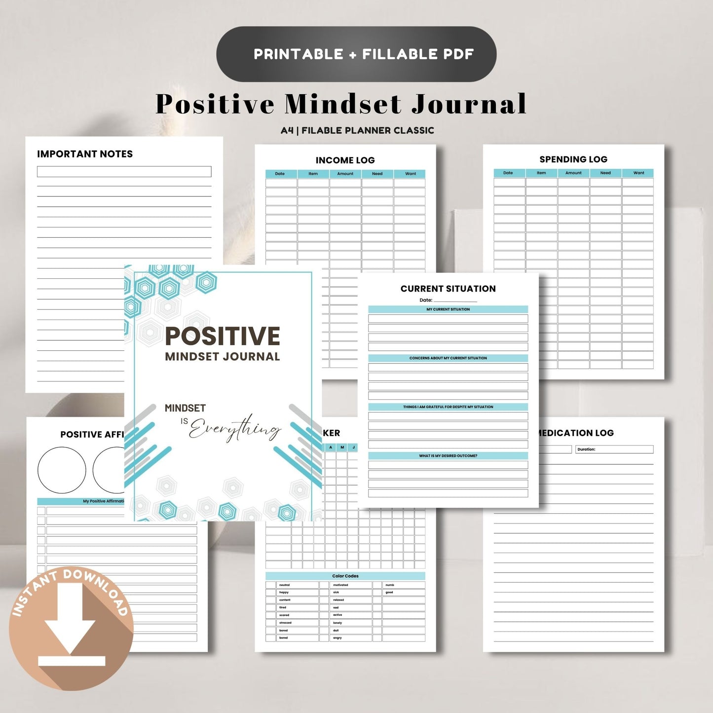 Positive Mindset Journal Printable | Daily Gratitude, Confidence & Self-Growth Workbook