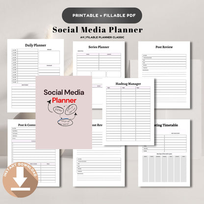 Social Media Planner | Content Planner & Strategy Tracker | Instagram & TikTok Planner | Marketing Planner Printable
