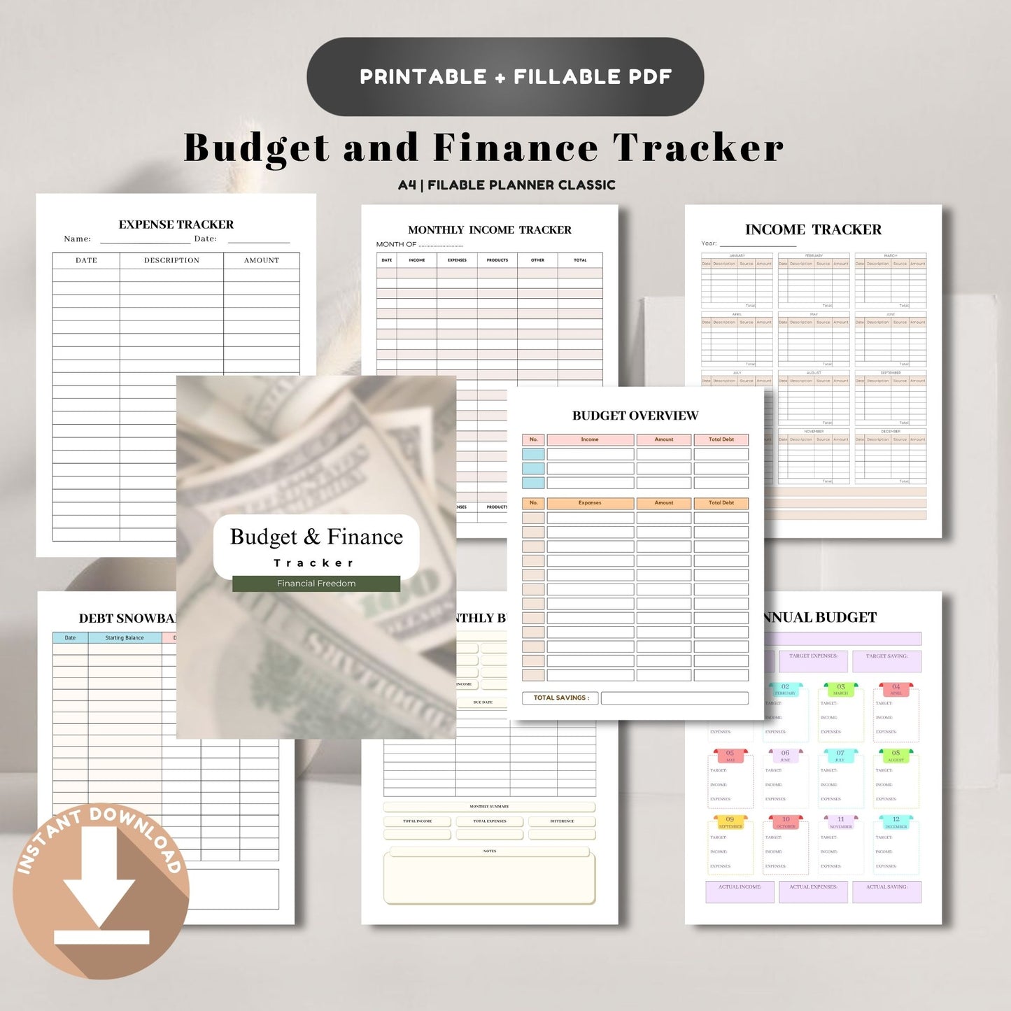Budget & Finance Tracker Printable | Monthly Expense, Savings & Money Planner