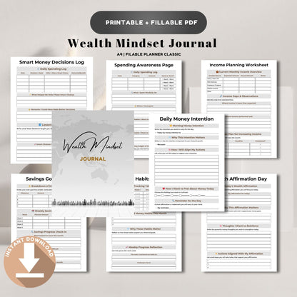 Wealth Mindset Journal Printable | Abundance Thinking, Money Growth & Success Planner