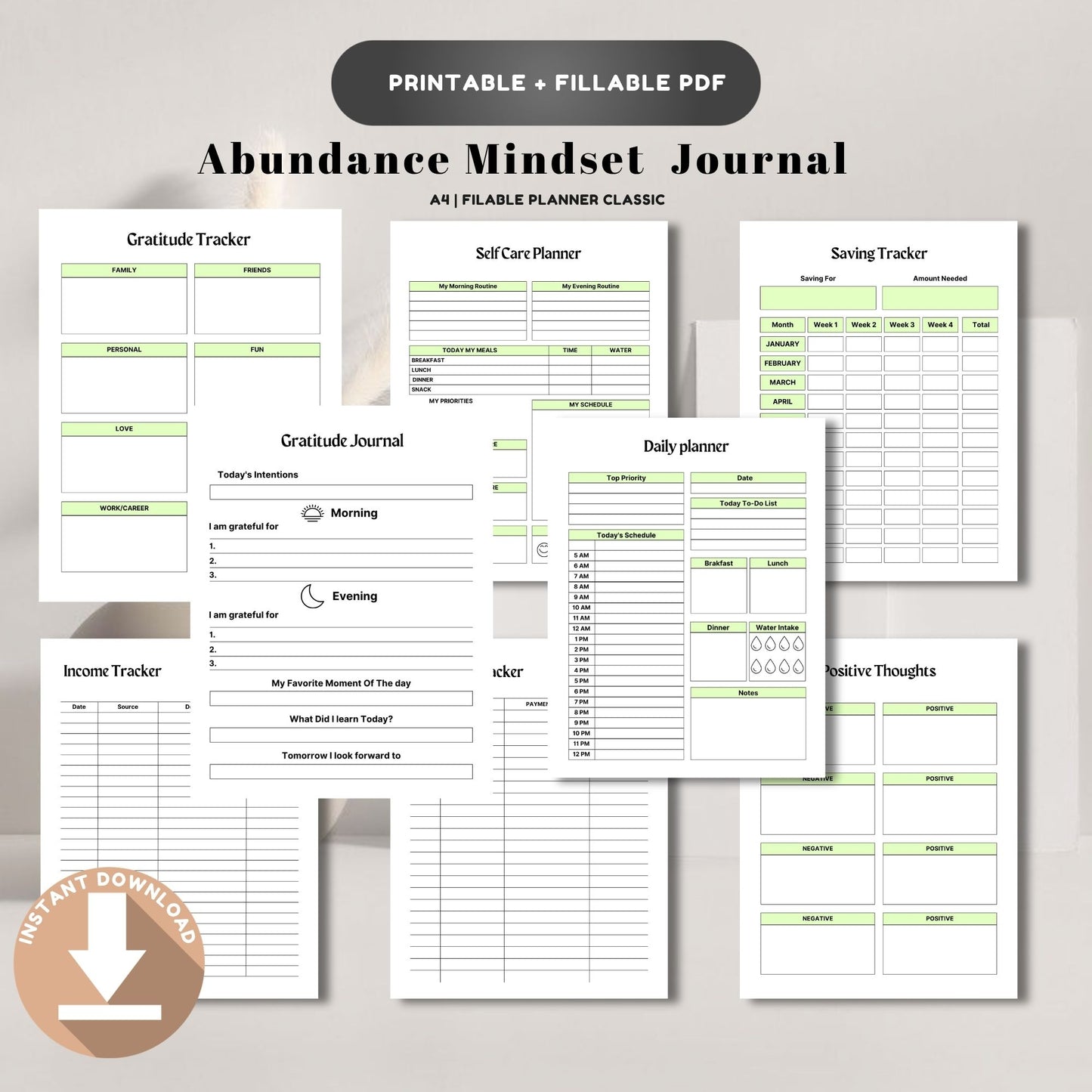 Abundance Mindset Journal Printable | Positive Thinking & Manifestation Workbook