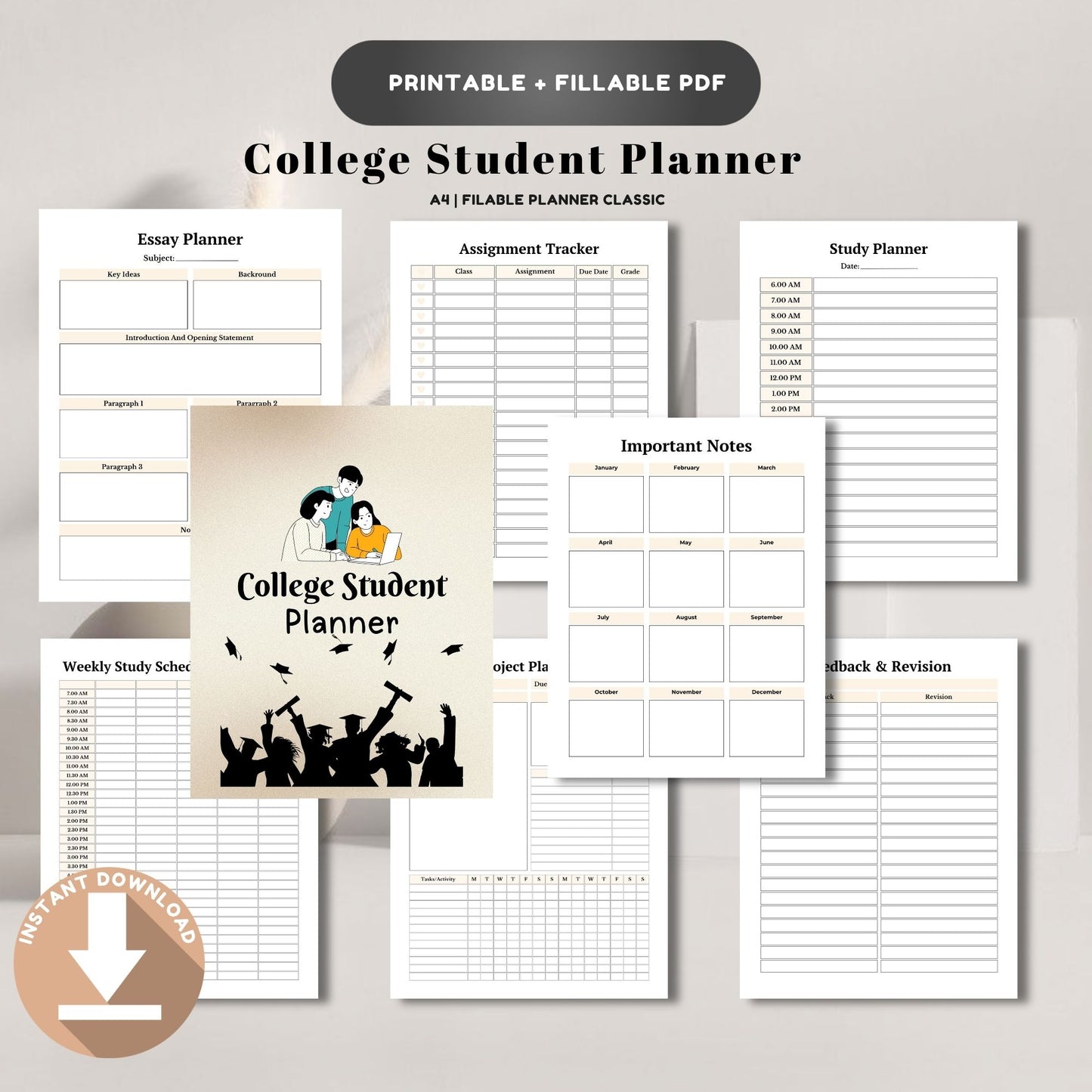 College Student Planner | Academic Success Planner | Assignment & Study Tracker | University Productivity Planner PDF