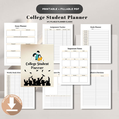 College Student Planner | Academic Success Planner | Assignment & Study Tracker | University Productivity Planner PDF