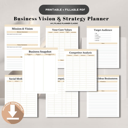 Business Vision & Strategy Planner Printable | Goal Setting & Growth Workbook