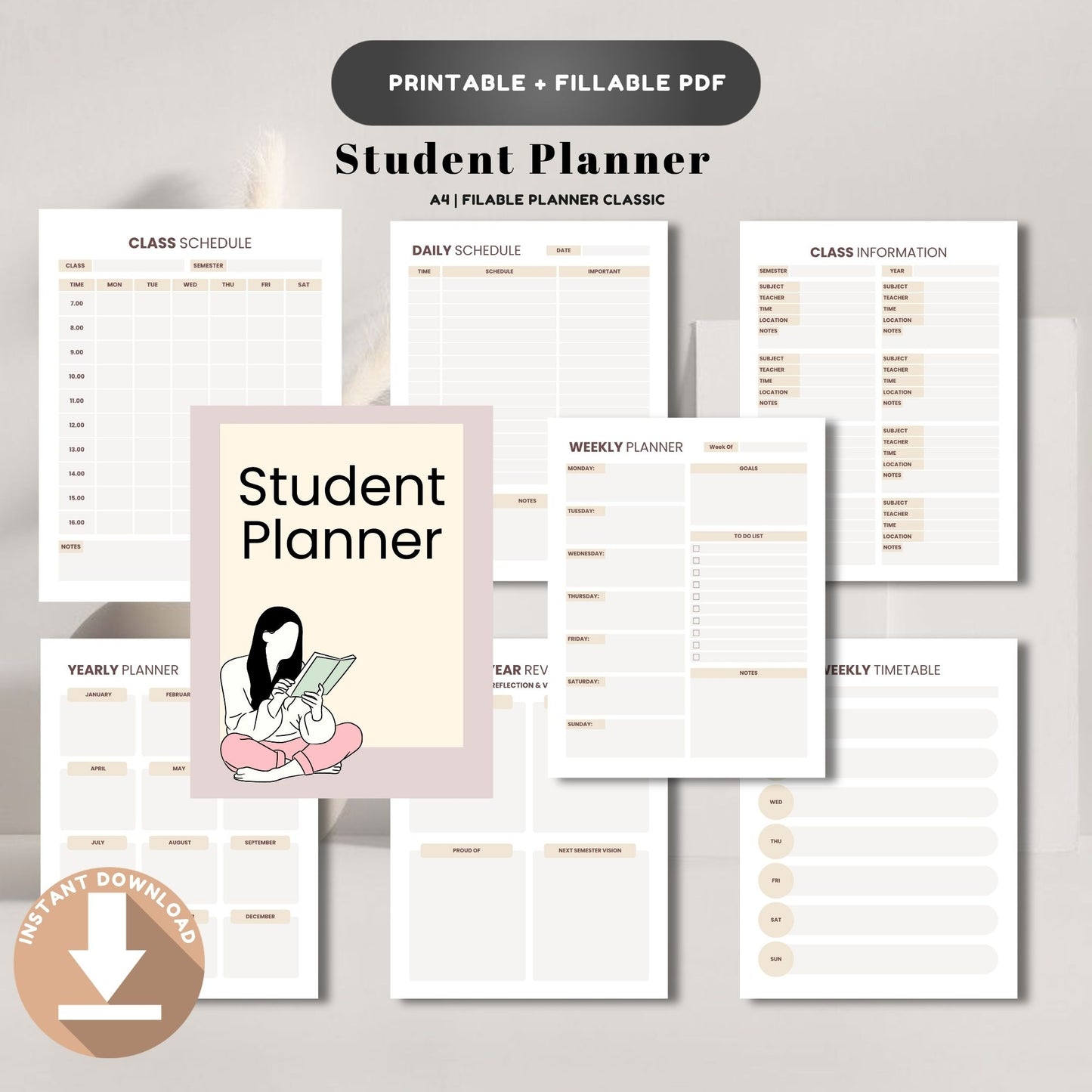 Student Planner | Academic Success Organizer | Study Schedule & Assignment Tracker | School Productivity Planner PDF