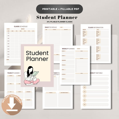 Student Planner | Academic Success Organizer | Study Schedule & Assignment Tracker | School Productivity Planner PDF