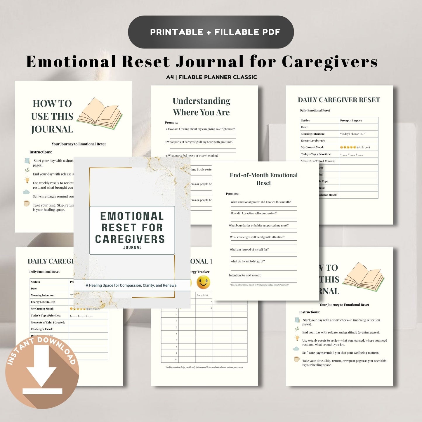 Emotional Reset Journal for Caregivers | Self Care & Stress Relief Planner | Mental Wellness Journal | Burnout Recovery Journal