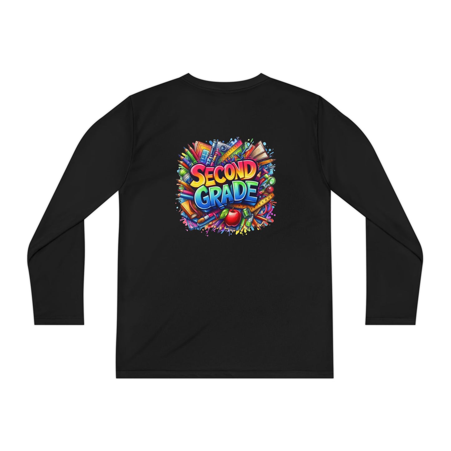 Second Grade Youth Long Sleeve Tee — Colorful School Supplies Back-to-School Shirt