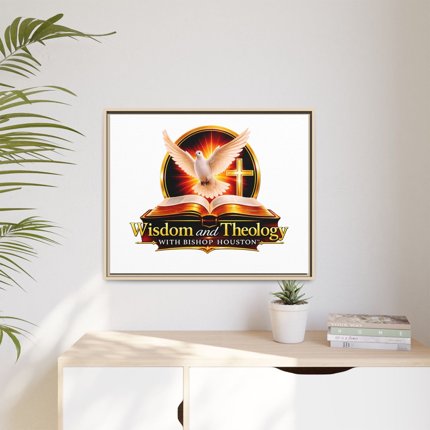 Framed Canvas Print — "Wisdom and Theology" Dove & Bible Wall Art