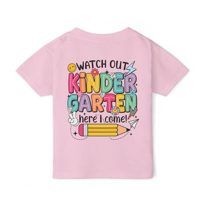 Toddler T-Shirt — "Watch Out Kindergarten Here I Come!" Back-to-School Graphic