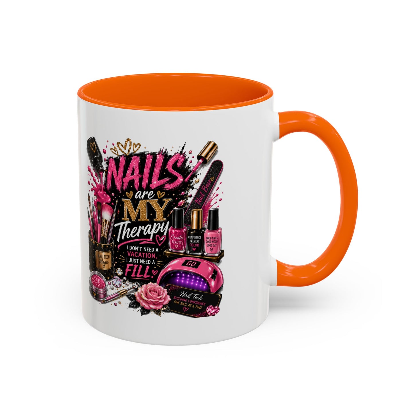 Coffee Mug — "Nails Are My Therapy" Pink Nail Tech Gift