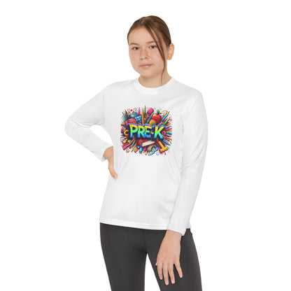 PRE-K Youth Long Sleeve Tee — Colorful School Supplies Design