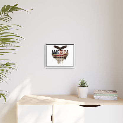 America Eagle Matte Canvas Framed Wall Art — Patriotic USA Flag Typography Print