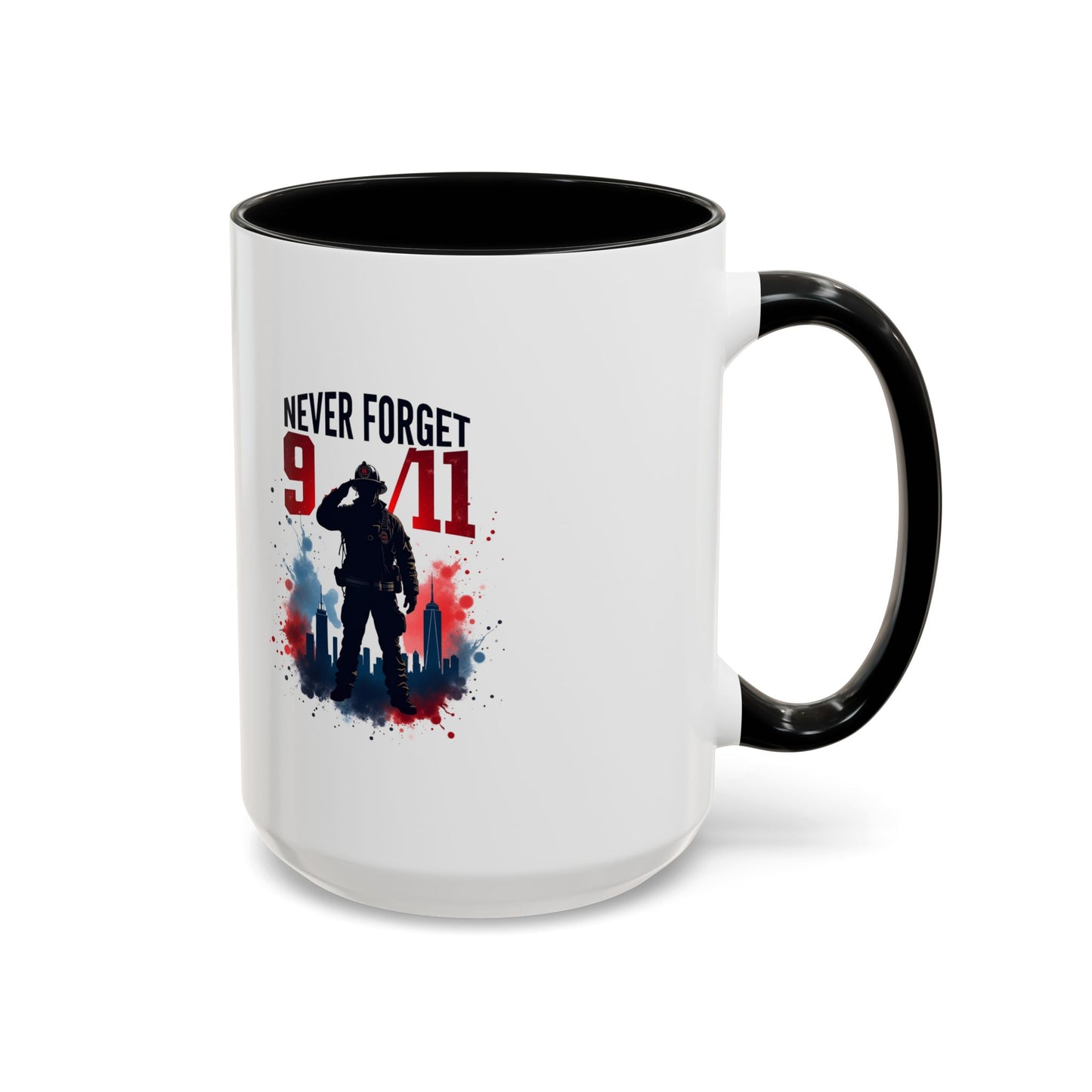 Never Forget 9/11 Accent Coffee Mug — Patriotic Memorial Tribute (11oz, 15oz)