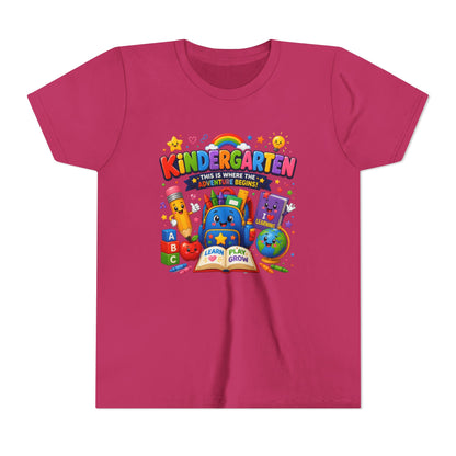 Kindergarten Kids T‑Shirt — 'Kindergarten: This Is Where the Fun Begins' Colorful Back-to-School Tee