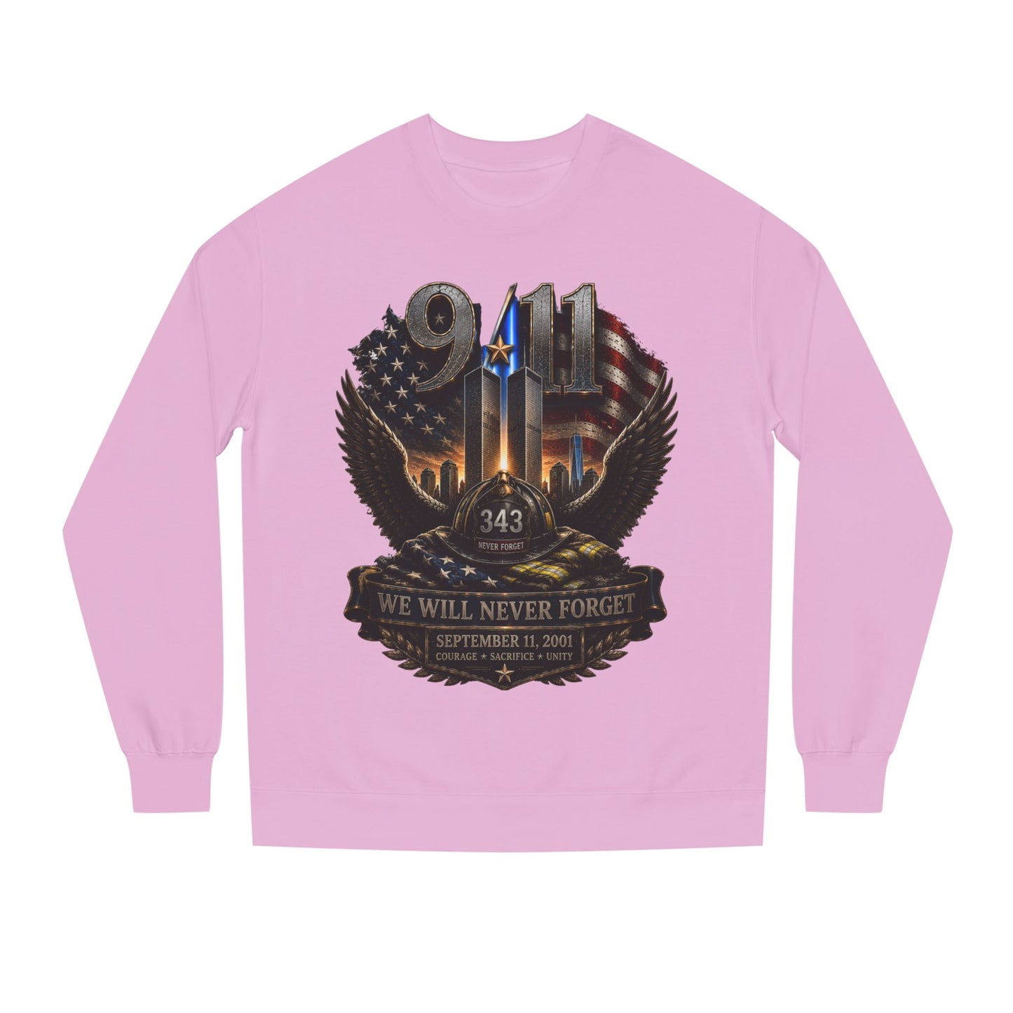 9/11 We Will Never Forget Crewneck Sweatshirt – Memorial Tribute