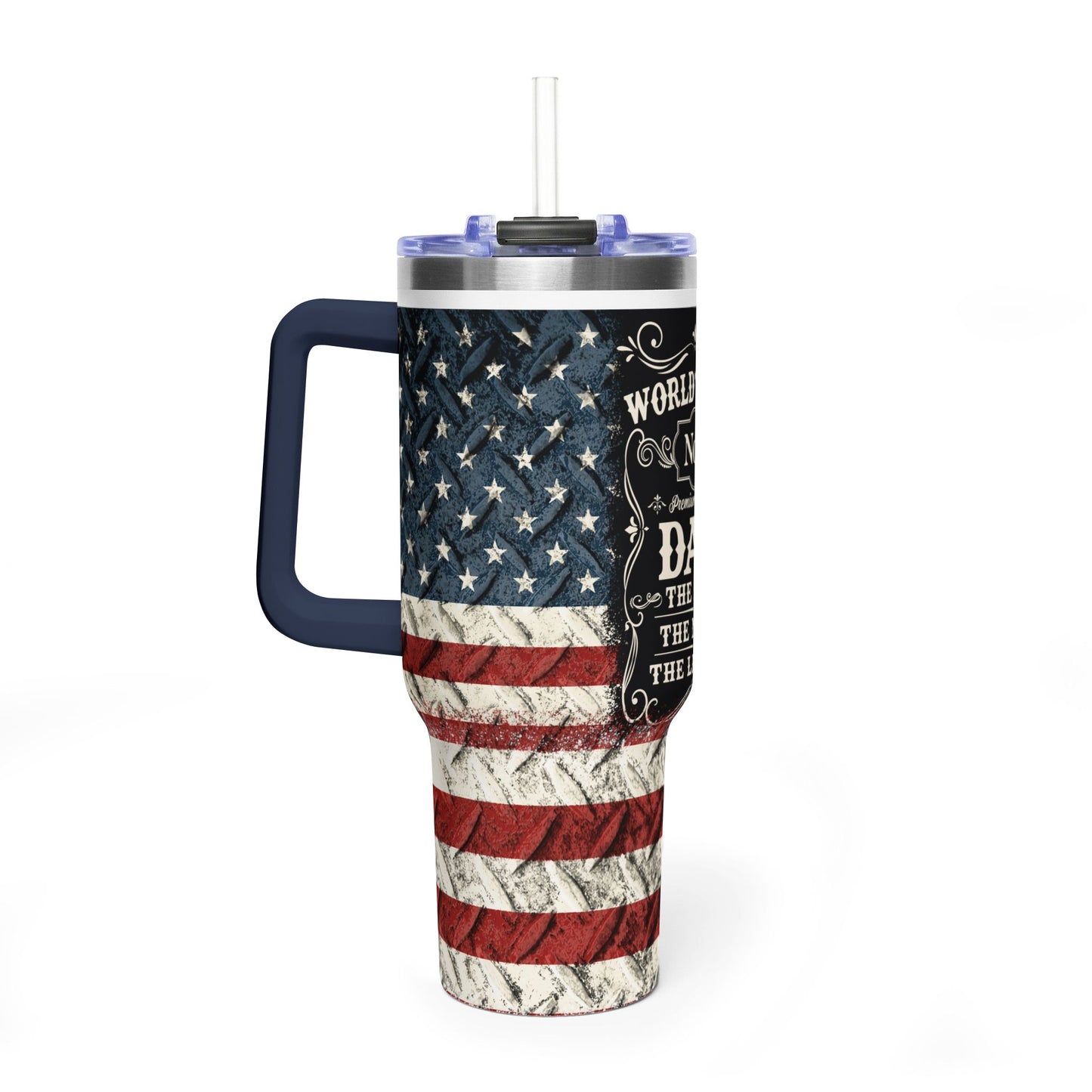40oz Vacuum Tumbler - "World's Best No.1 Dad" American Flag Travel Mug