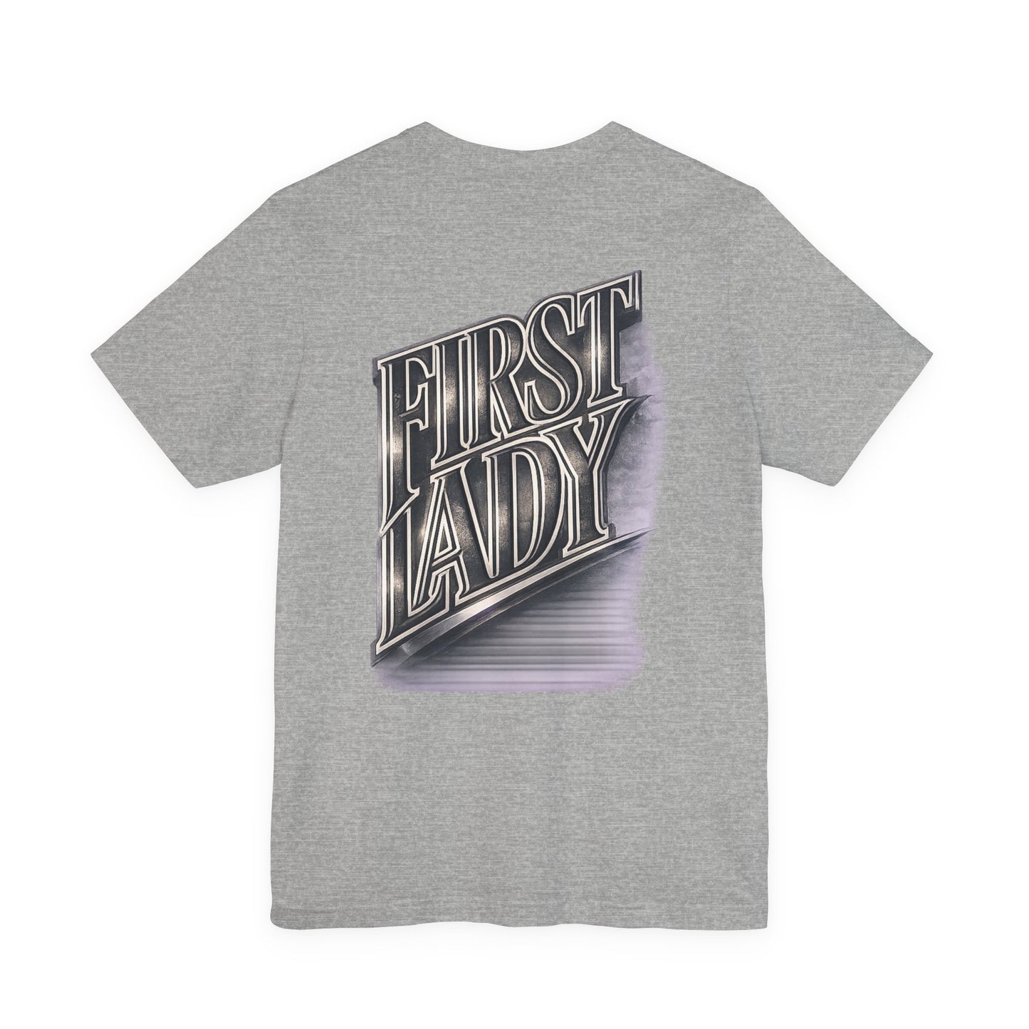 First Lady Graphic Tee — Retro Metallic Script Short Sleeve Shirt
