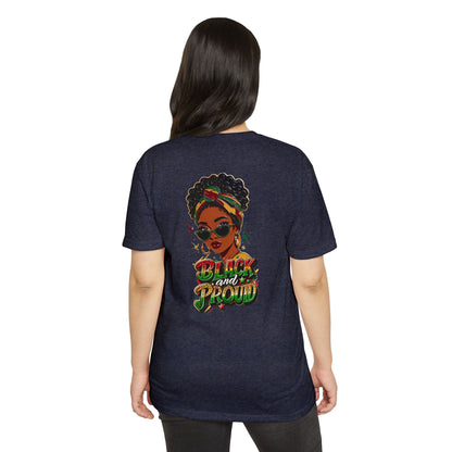 Black and Proud Graphic T-Shirt — Afrocentric Woman Design