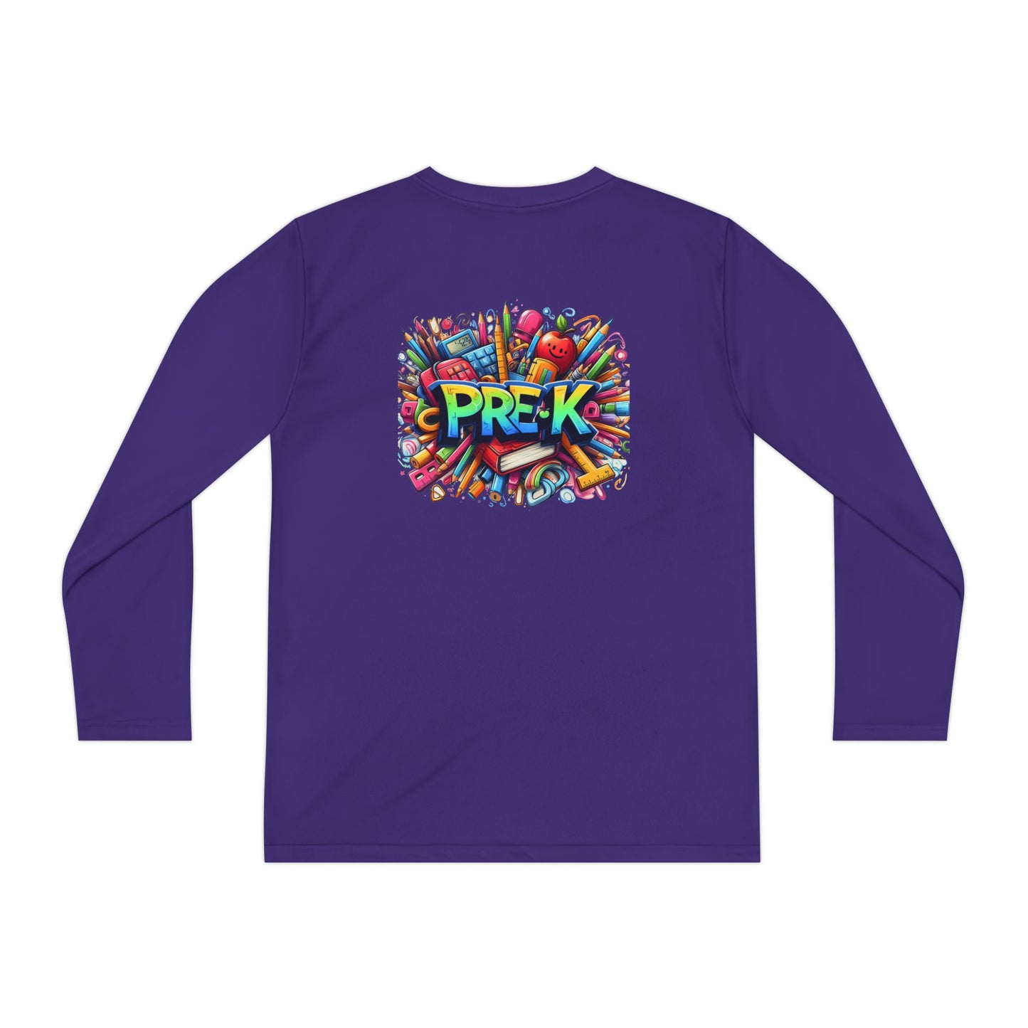 PRE-K Youth Long Sleeve Tee — Colorful School Supplies Design