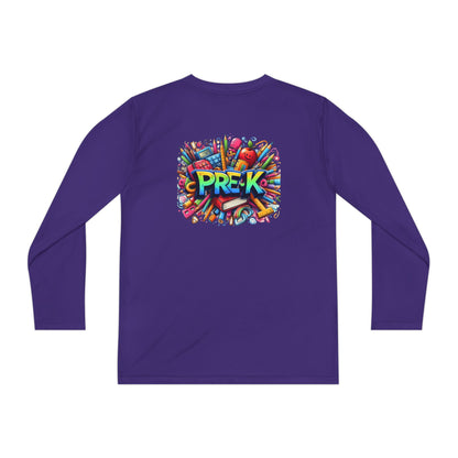 PRE-K Youth Long Sleeve Tee — Colorful School Supplies Design