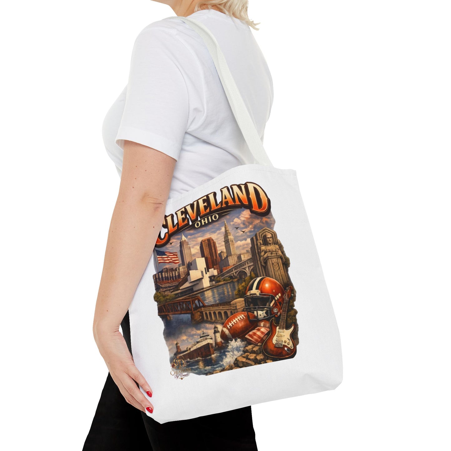 Cleveland Cityscape Tote Bag — Vintage Ohio Skyline & Sports Montage