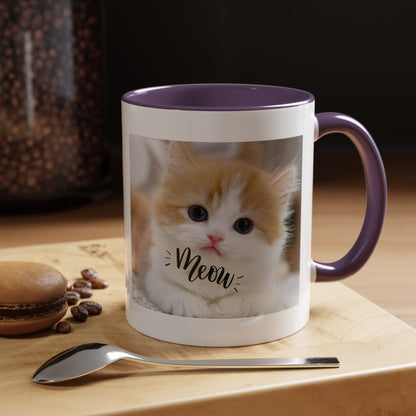 Cat Photo Coffee Mug - Cute Kitten 'Meow' Accent Mug (11/15oz)