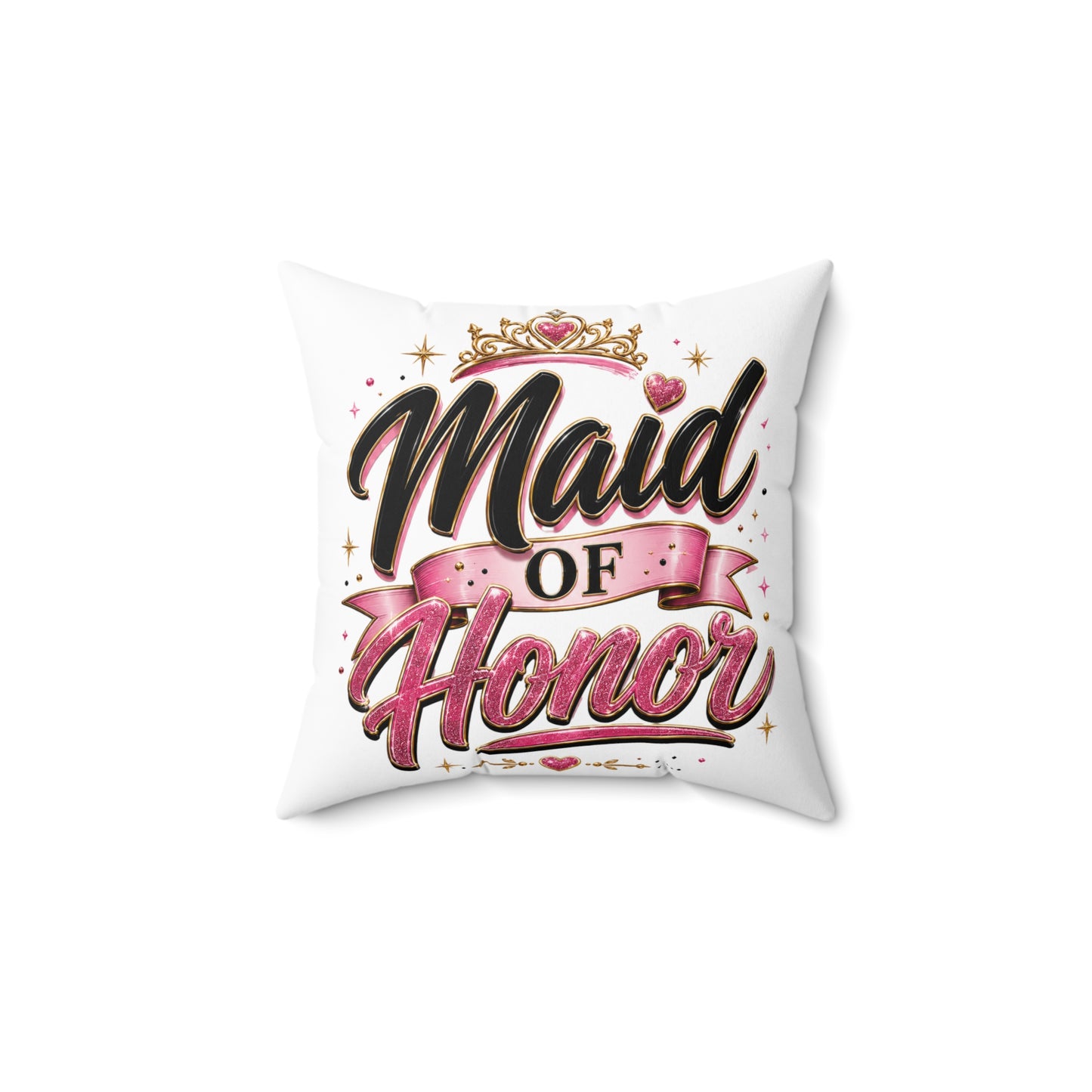 Maid of Honor Decorative Pillow - Pink Crown Bridal Gift