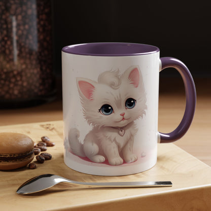 Cute White Kitten Accent Coffee Mug — 11/15oz Cat Lover Gift