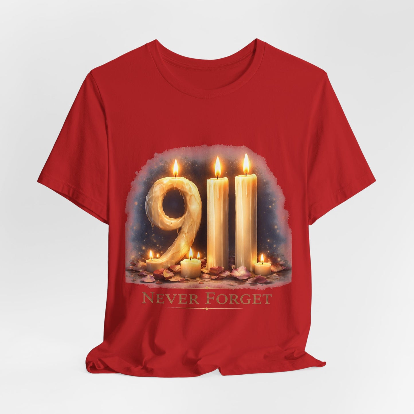 9/11 Never Forget T-Shirt – Memorial Candle Tribute Tee