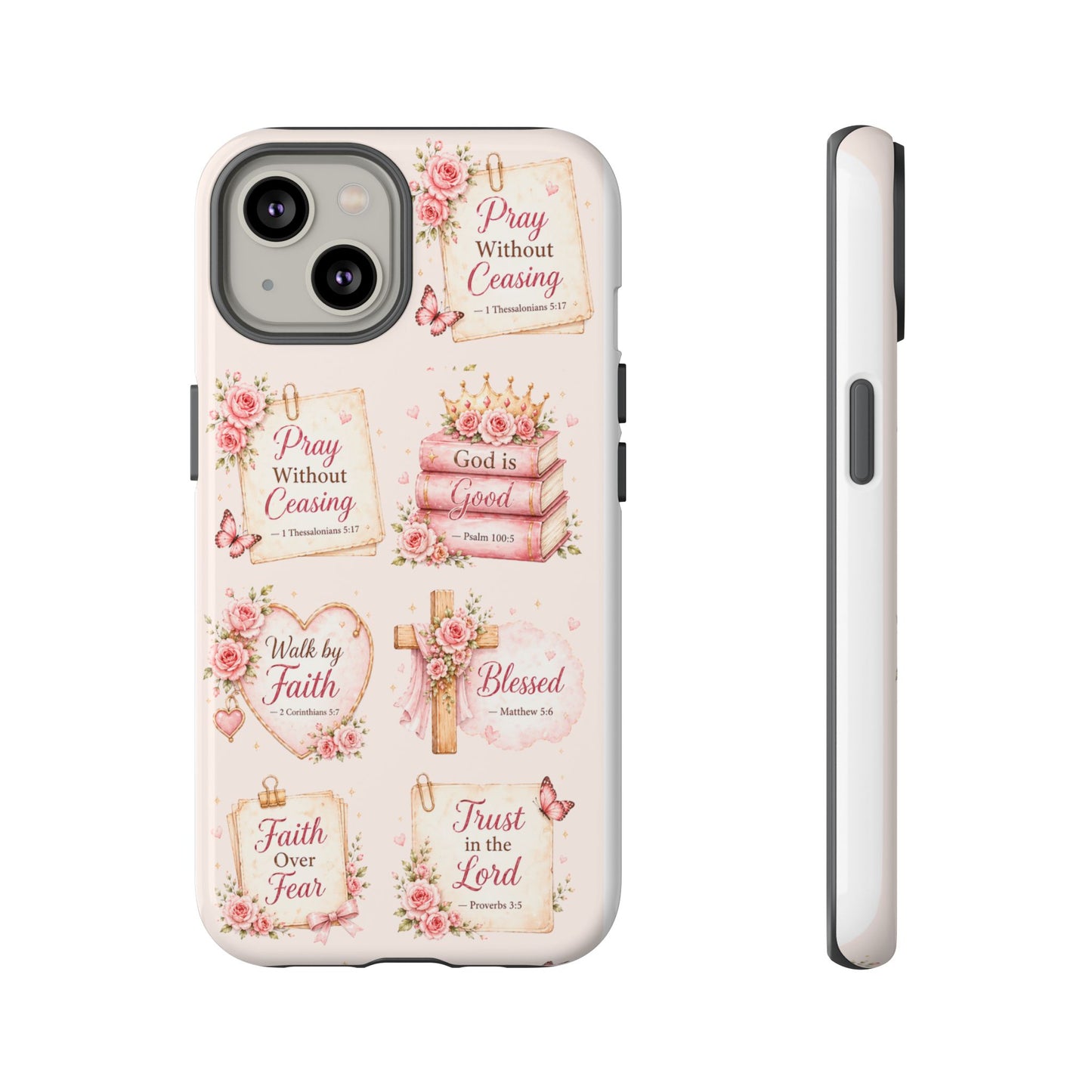 Christian Floral Phone Case — "Pray Without Ceasing" Faith Cross Design
