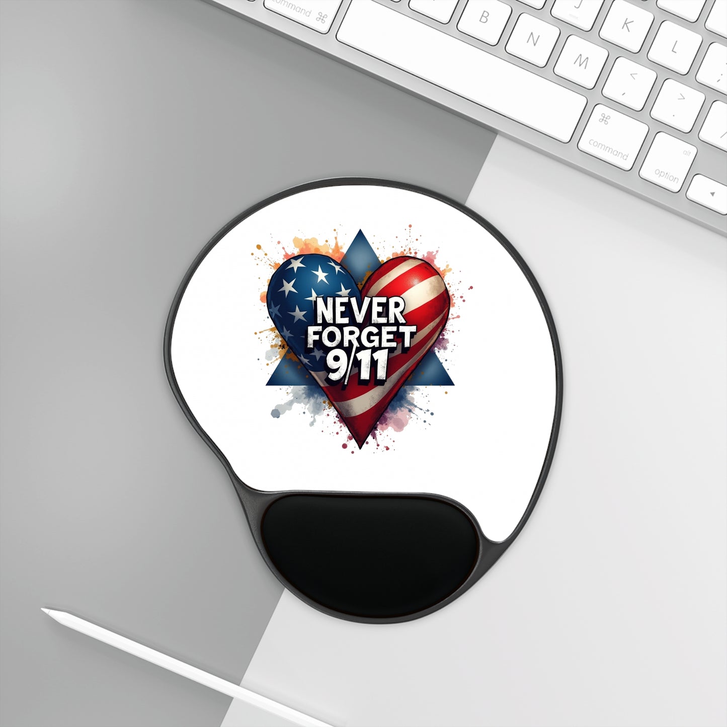 Never Forget 9/11 Patriotic Heart Mouse Pad with Wrist Rest